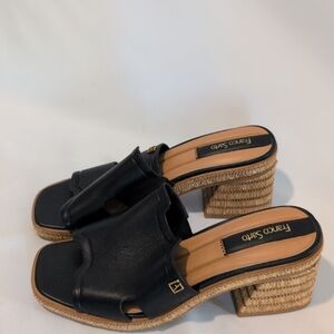 Franco Sarto Black Mules with Woven Block Heel